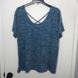 Blue short sleeve top with crisscross back detail